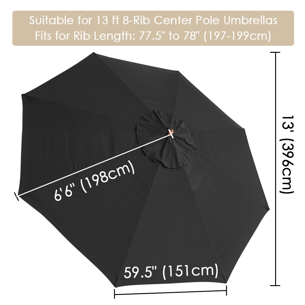 Yescom 13' Outdoor Market Umbrella Replacement Canopy 8-Rib, Black Image
