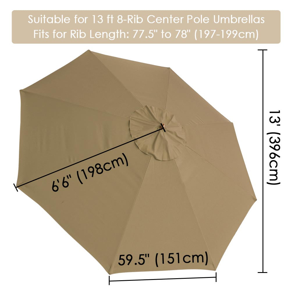 Yescom 13' Outdoor Market Umbrella Replacement Canopy 8-Rib, Khaki Image