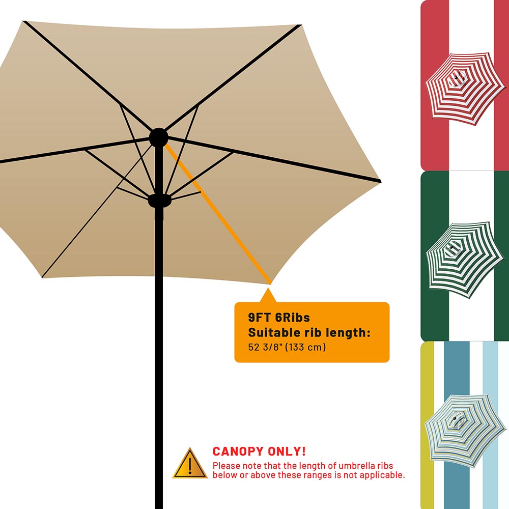 Yescom 9' 6-Rib Outdoor Patio Umbrella Replacement Canopy Multiple Colors Image