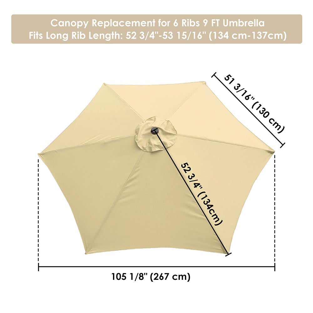 Yescom 9' 6-Rib Outdoor Patio Umbrella Replacement Canopy Multiple Colors, Beige Image