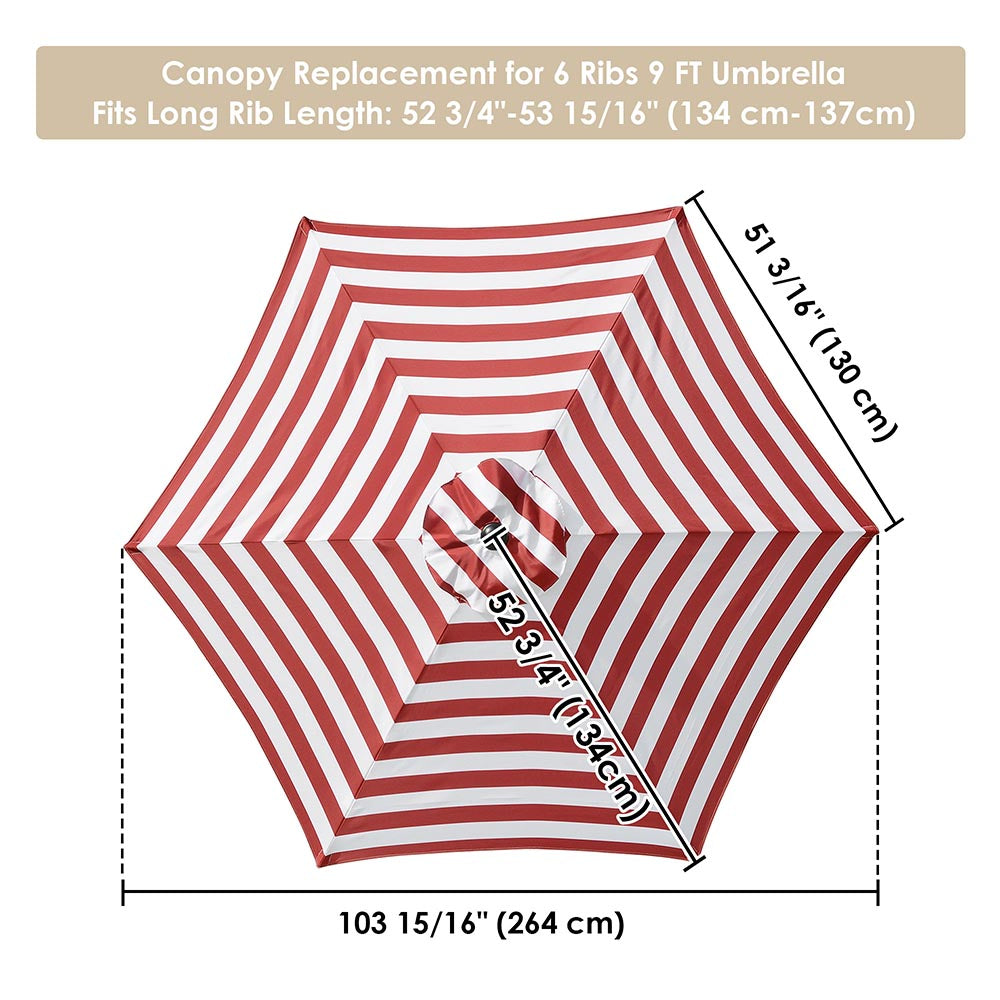 Yescom 9' 6-Rib Outdoor Patio Umbrella Replacement Canopy Multiple Colors, Red White Image