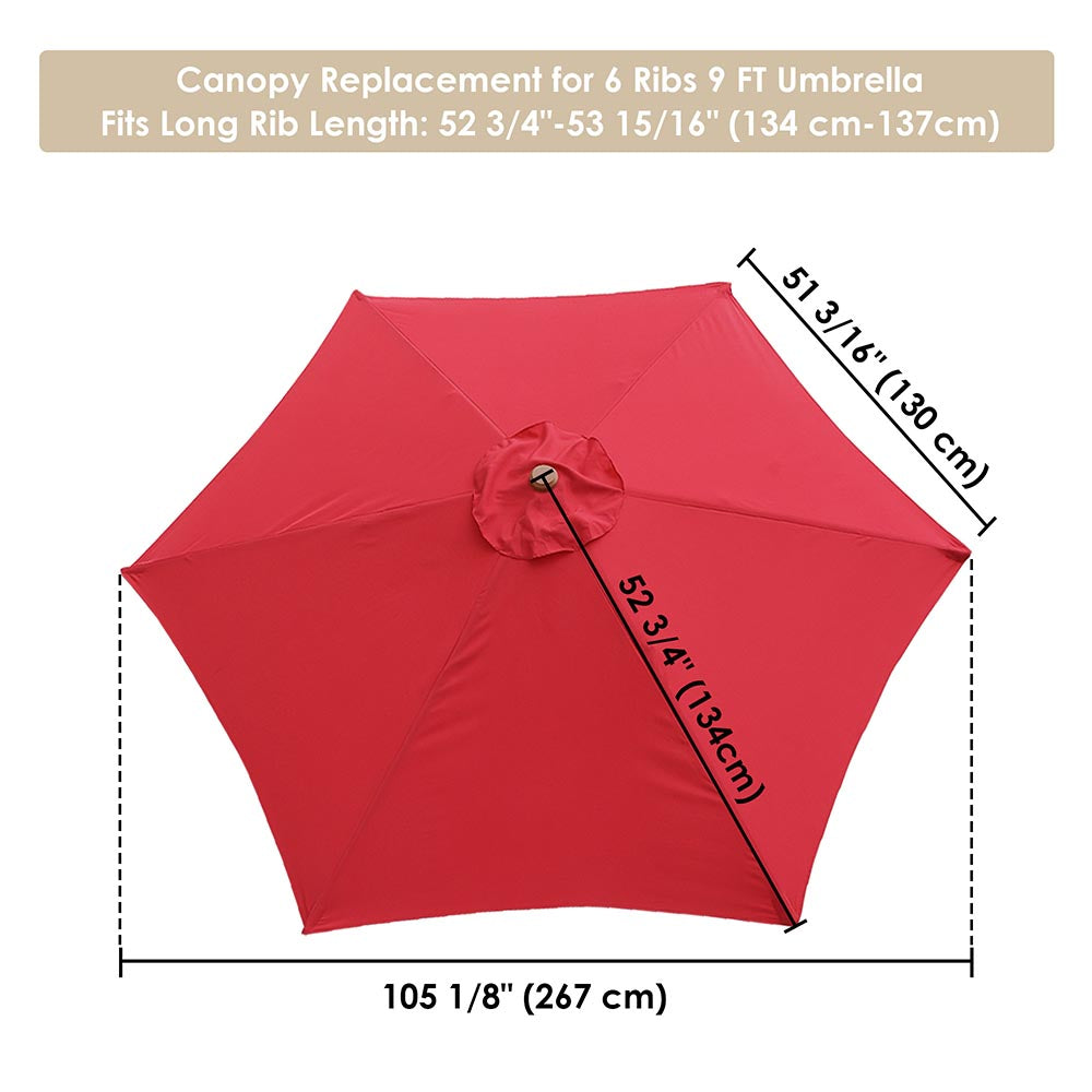Yescom 9' 6-Rib Outdoor Patio Umbrella Replacement Canopy Multiple Colors, Red Image