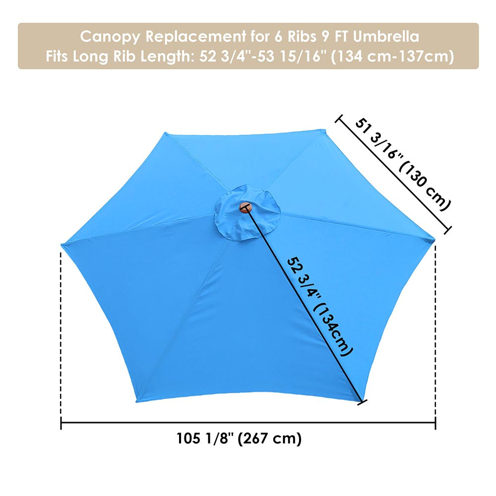 Yescom 9' 6-Rib Outdoor Patio Umbrella Replacement Canopy Multiple Colors, Blue Image