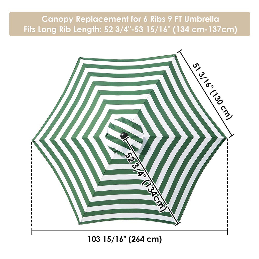 Yescom 9' 6-Rib Outdoor Patio Umbrella Replacement Canopy Multiple Colors, Green White Image