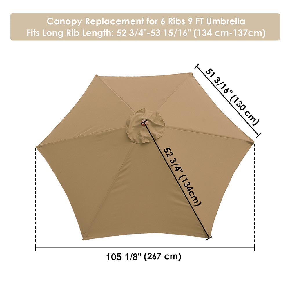 Yescom 9' 6-Rib Outdoor Patio Umbrella Replacement Canopy Multiple Colors, Tan Image