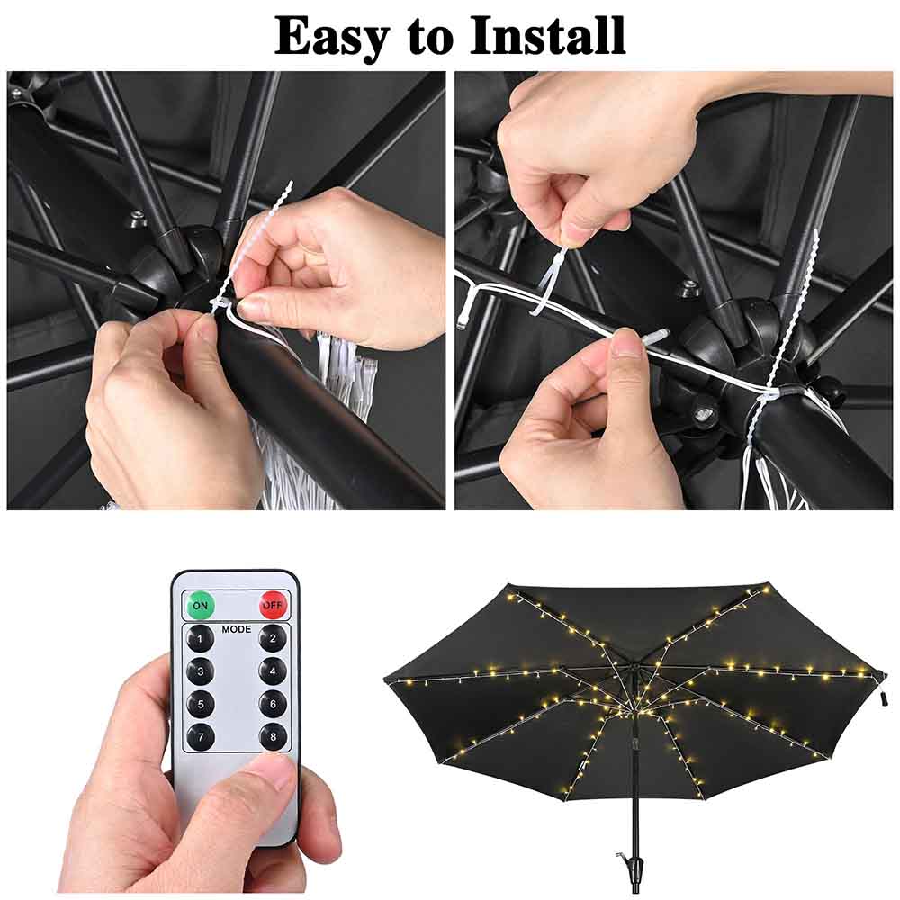 Yescom Solar Umbrella Lights with Remote for 9-10ft 8-Rib (4.75ft) Image