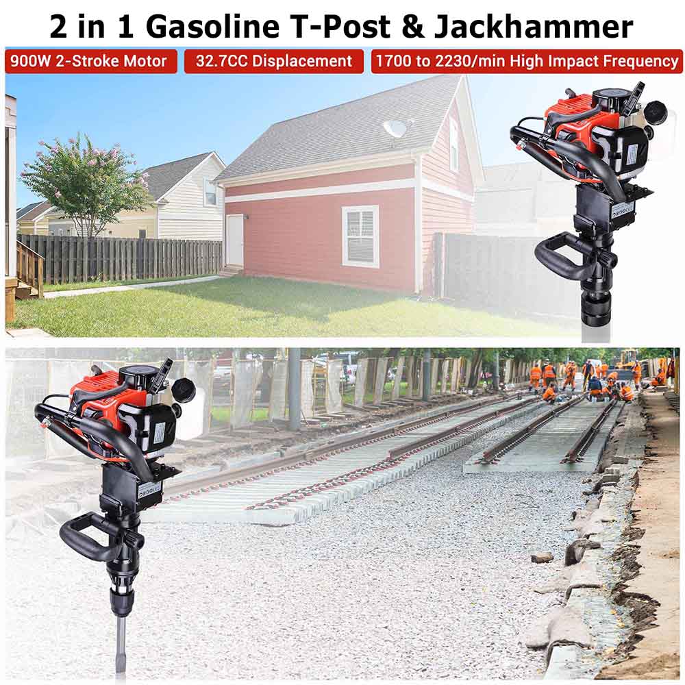 Yescom 32.7cc T-Posts Jackhammer(2in1) Gas Powered Pile Driver Chisel EPA Image