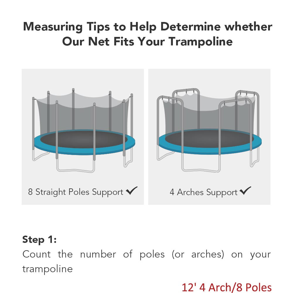 Yescom 12' Trampoline Net Enclosure Safety, 4 Arch/8 Poles Image