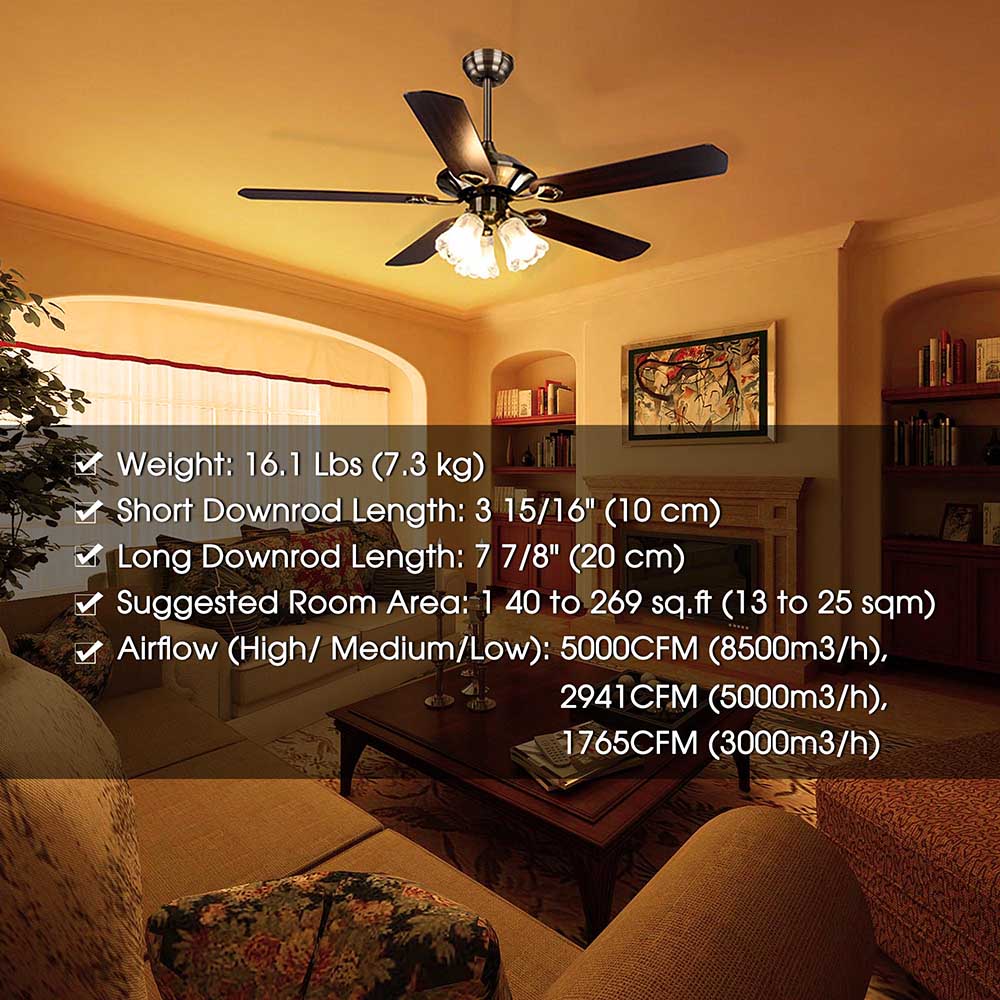 Yescom 51" Ceiling Fan w/ 3 Lights Remote Reversible 5-Blade Bronze Image