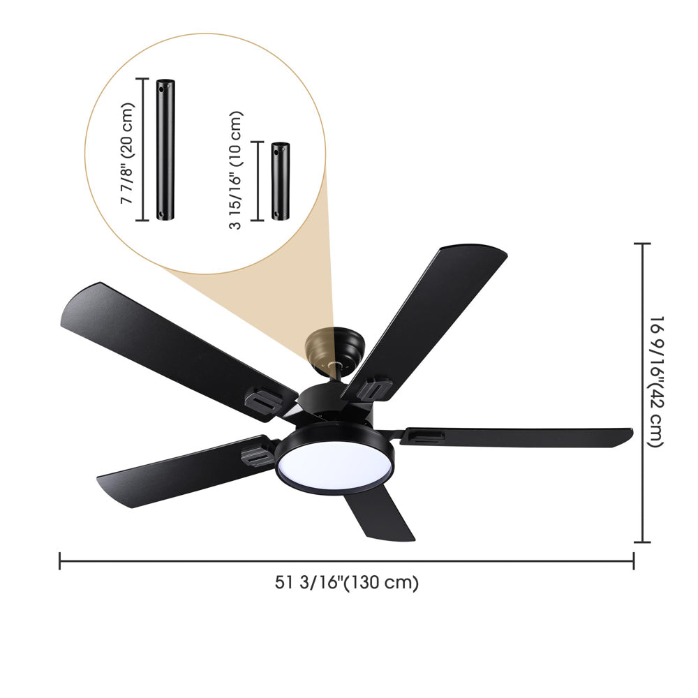 Yescom 52" Ceiling Fan with 3 Lights Remote 5-Blade Image