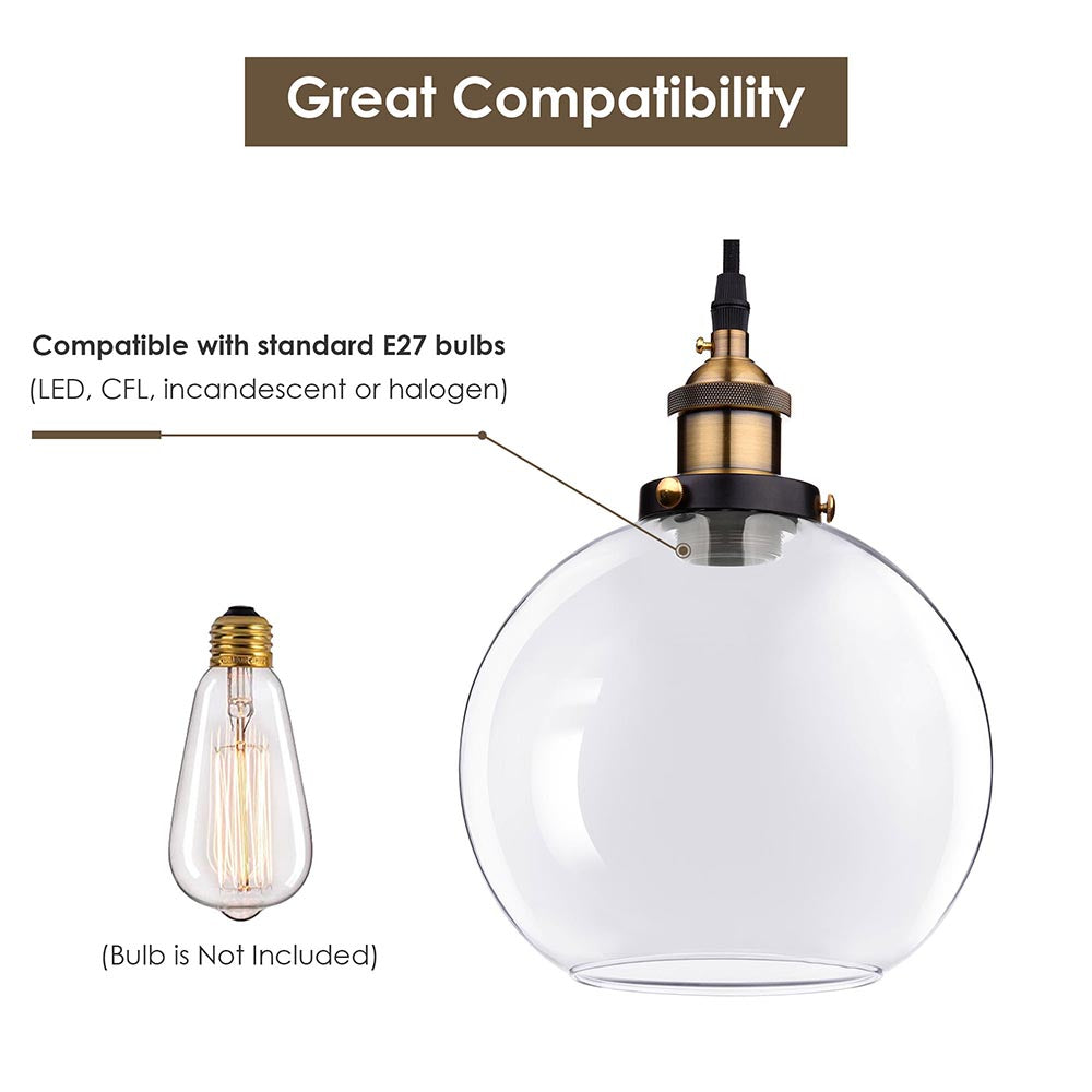 Yescom Pendant Light Glass Globe Shade 7 9/10 in Vintage Classic Clear Image