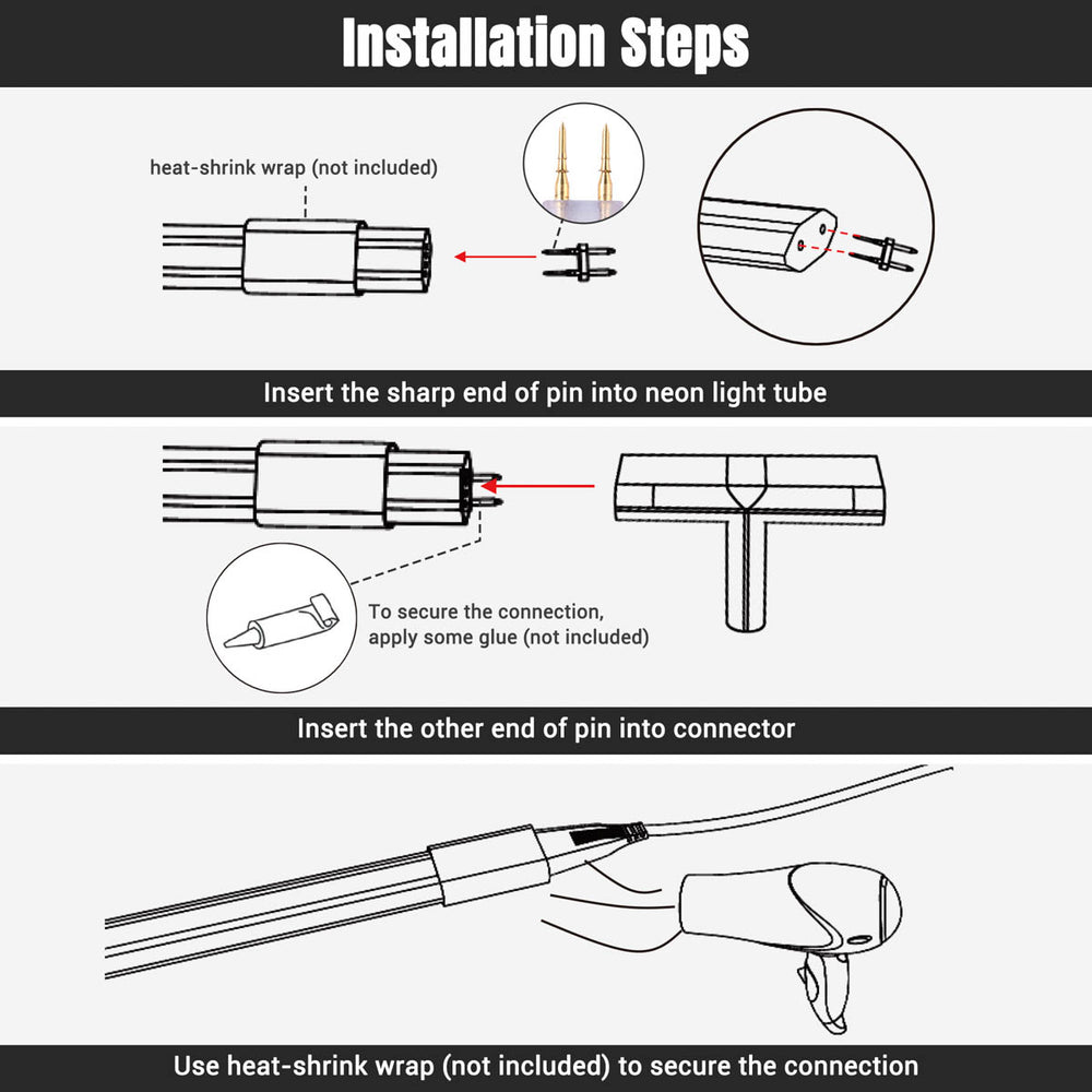Yescom LED Neon Splice Kit 2-Wire Connectors & Pins 10-Set 14x7mm Image