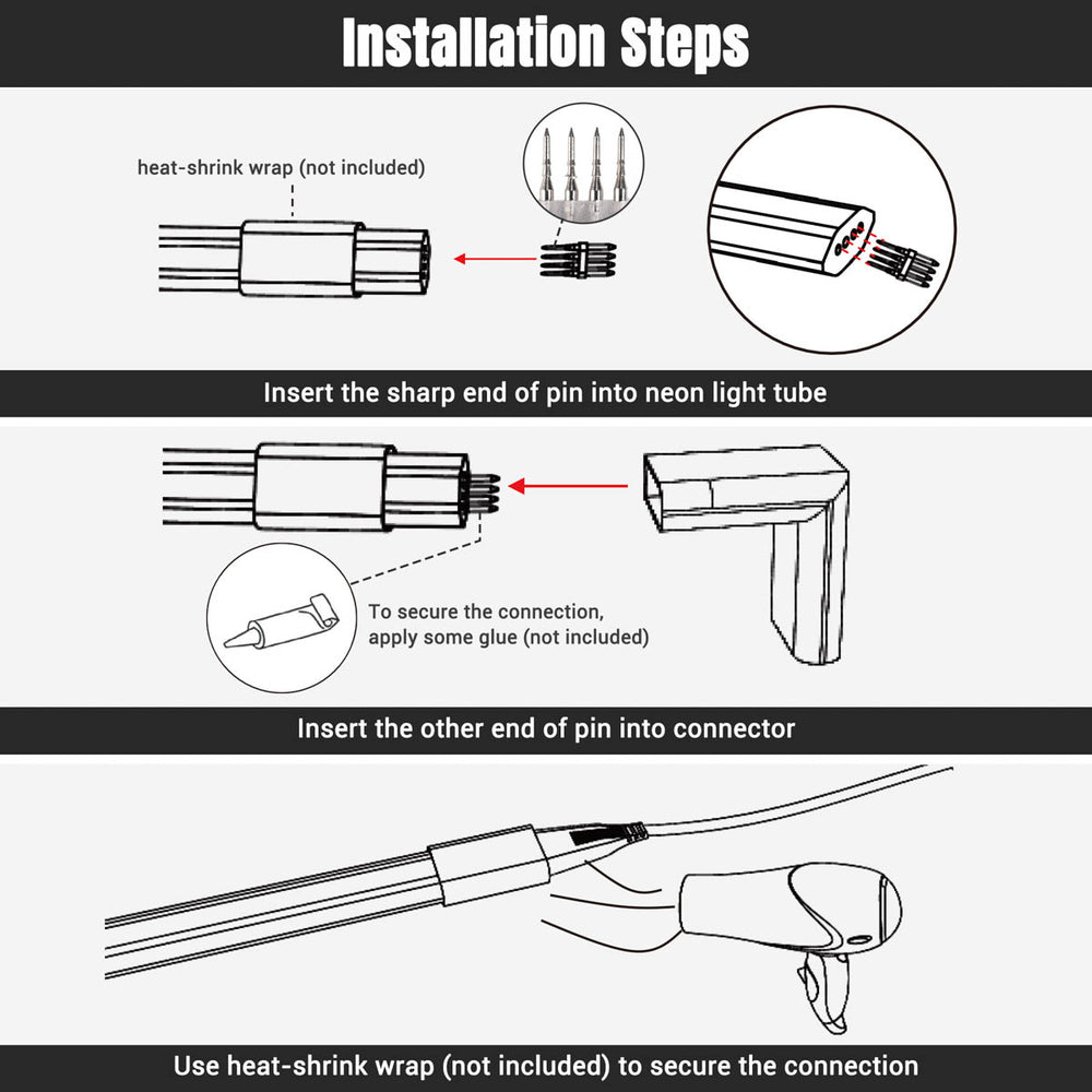 Yescom LED Neon Splice Kit 4-Wire Connectors & Pins 10-Set 18x8mm Image