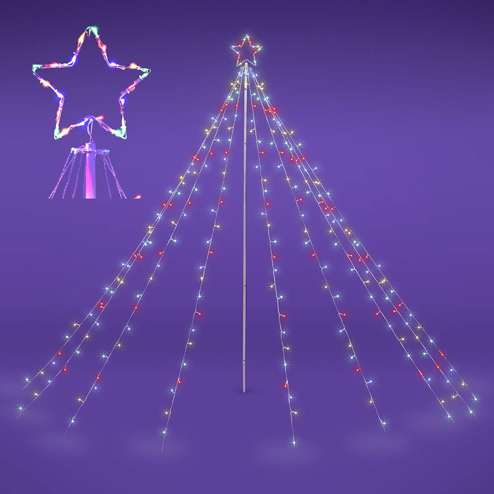 Yescom Christmas Tree Light 9 String Lights with Star & Pole, 12ft RGBY Image