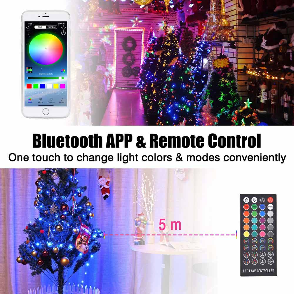 Yescom LED Christmas Light APP Bluetooth Remote Control Mulit-Color 33ft Image