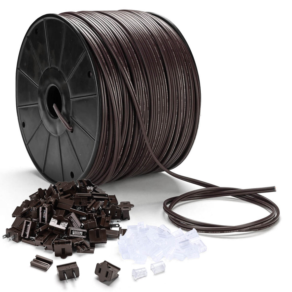 Yescom Electrical Zip-Cord Wire Spool of 500ft SPT-1 with Plugs & End Caps, Brown Image