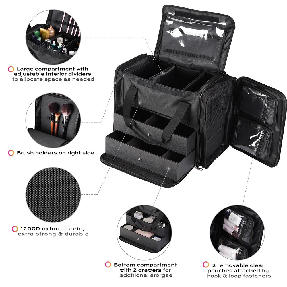 Yescom Makeup Case with Drawers Cosmetic Storage Bag 17" Image