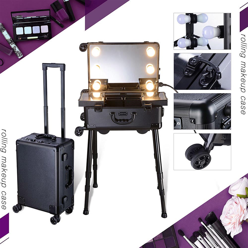 Yescom Rolling Studio Makeup Case with Lighted Mirror & Legs, M Image
