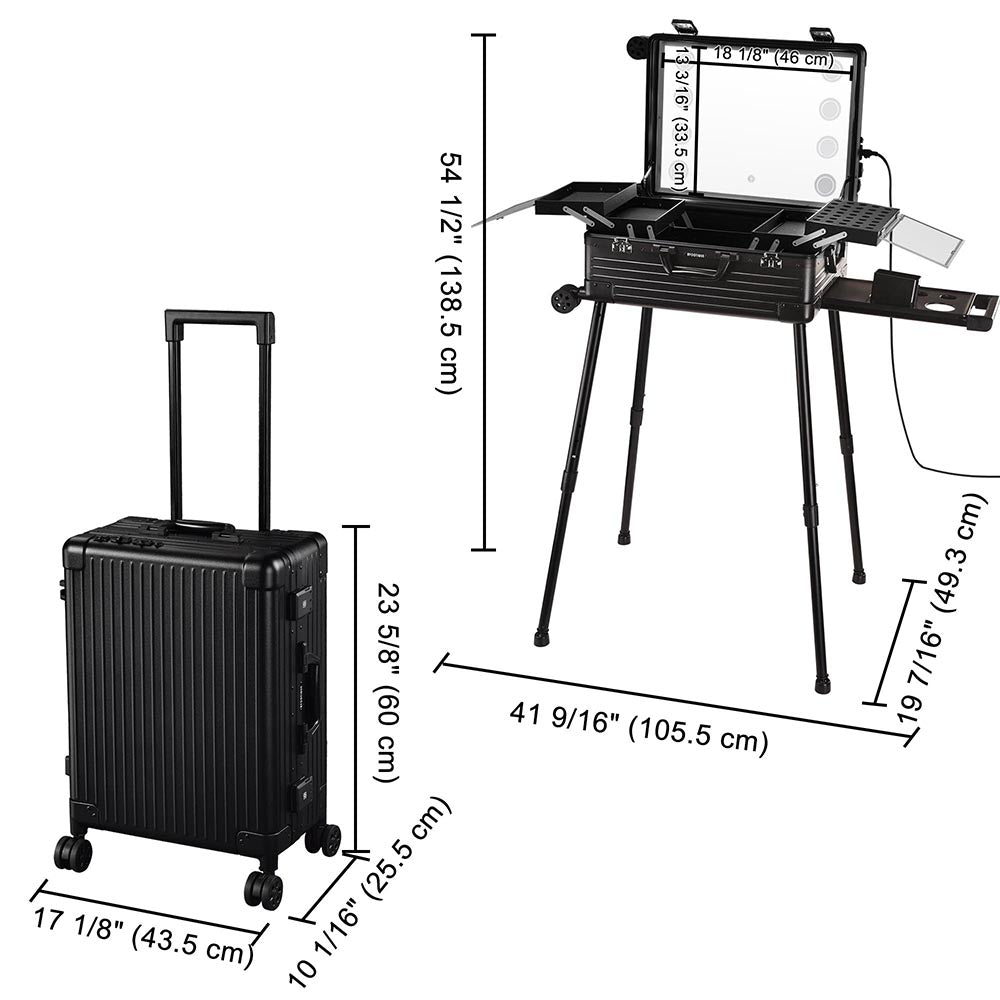 Yescom Rolling Makeup Case with Lighted Mirror & Legs 24 inch Image