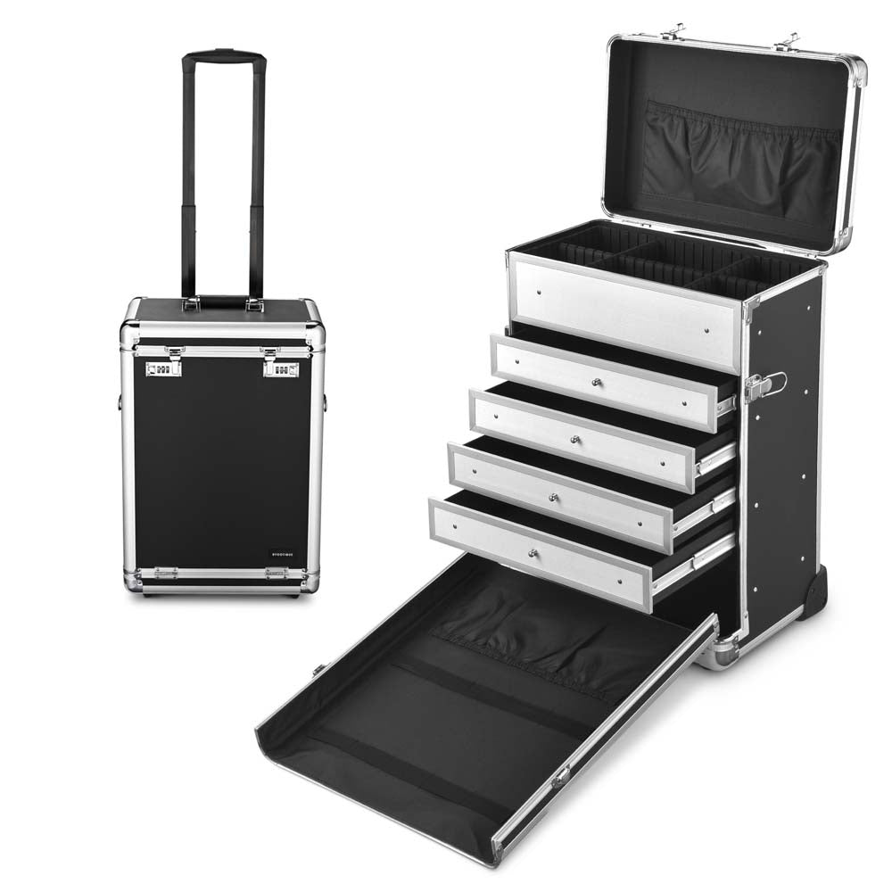 Yescom Rolling Cosmetic Makeup Case w/ 4-Drawer Black Image