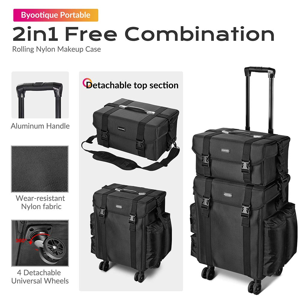 Yescom 2 in 1 Rolling Makeup Suitcase with Drawers Nylon Image