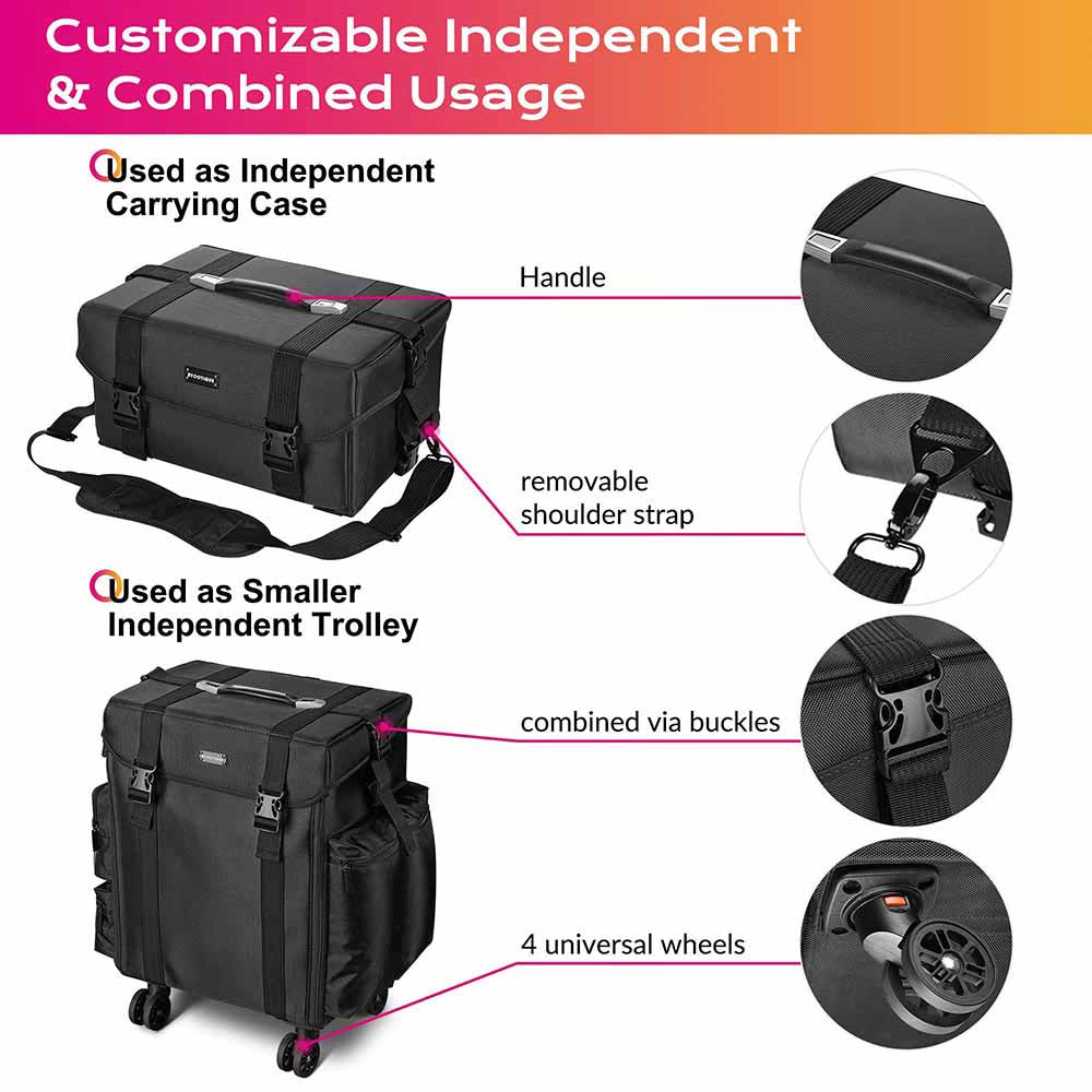 Yescom 2 in 1 Rolling Makeup Suitcase with Drawers Nylon Image