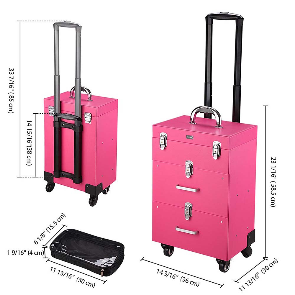 Yescom Pink Rolling Makeup Case with Drawers Nail Artist Image