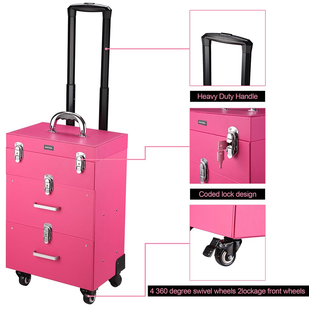 Yescom Pink Rolling Makeup Case with Drawers Nail Artist Image