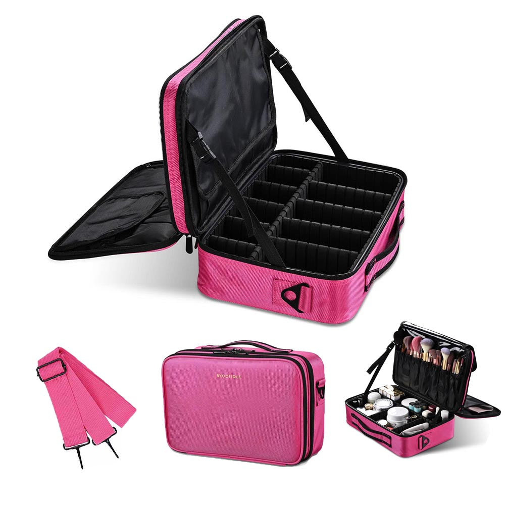 Yescom Portable Oxford Makeup Artist Soft Train Bag Case 13x9x4", Fuchsia Image