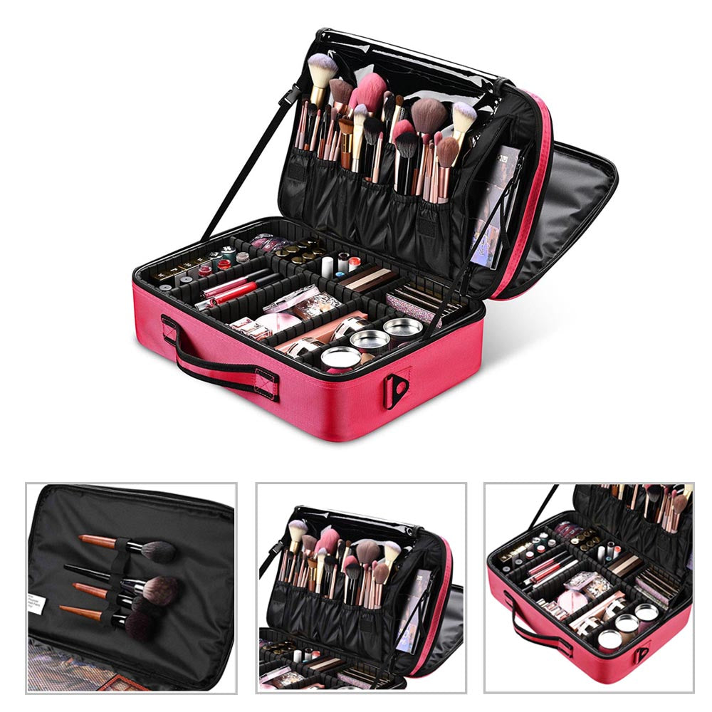 Yescom Portable Oxford Makeup Artist Soft Train Bag Case 16x12x5", Rose Red Image