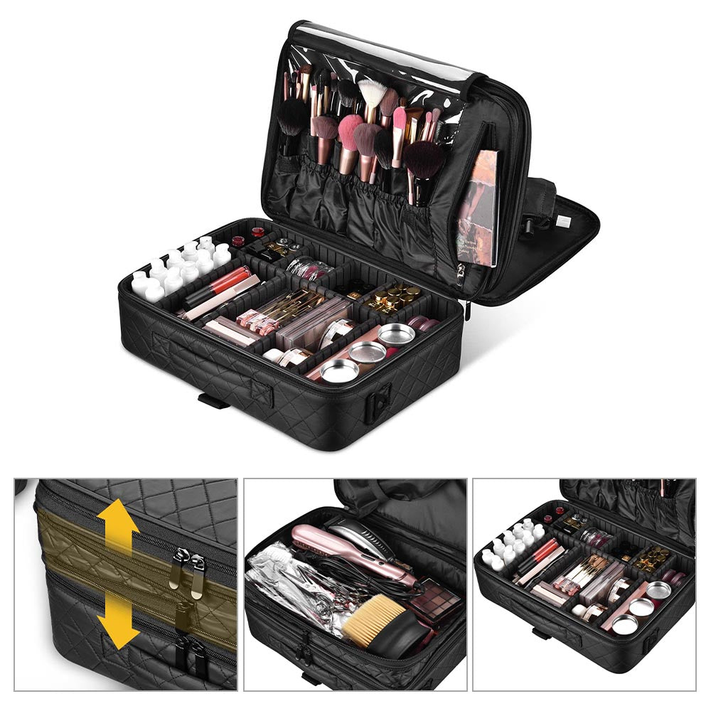 Yescom Portable Oxford Makeup Artist Soft Train Bag Case 16x12x5", Black & Expandable Image