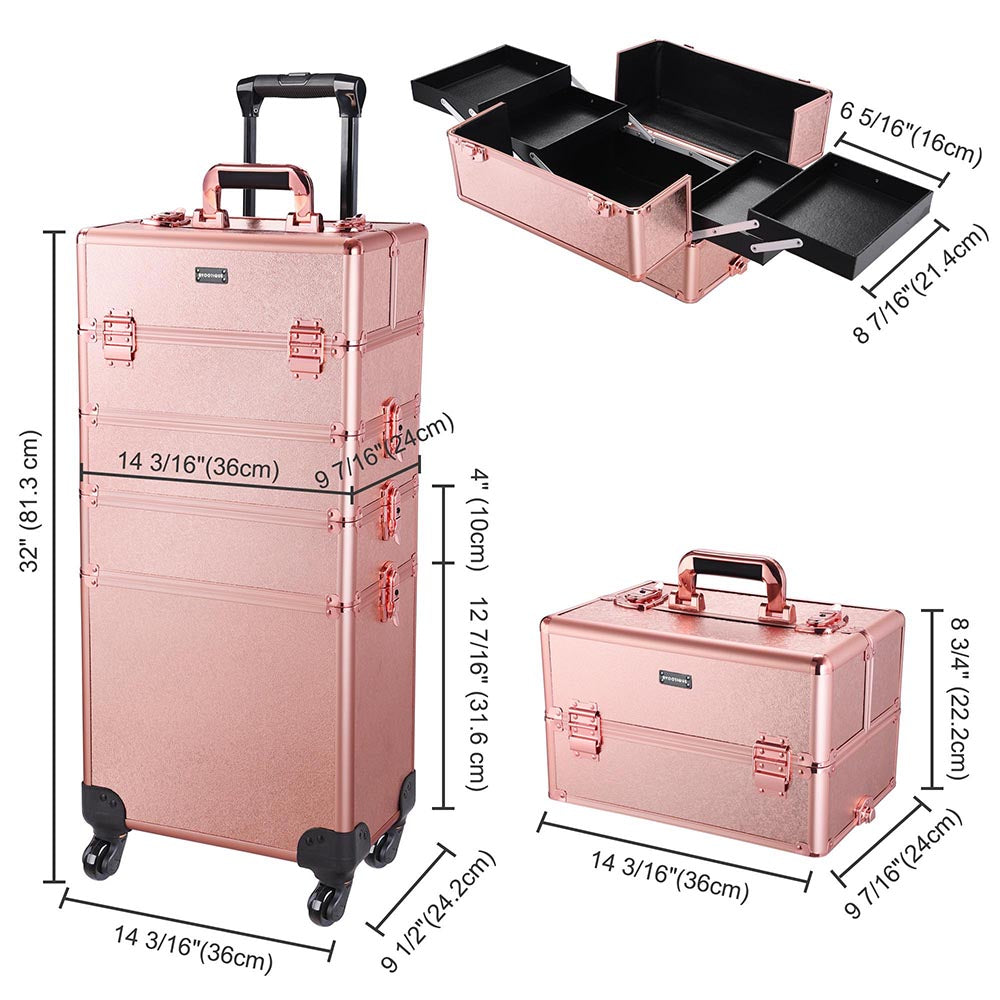Yescom 4 in 1 Rolling Makeup Case Pink Champagne Image