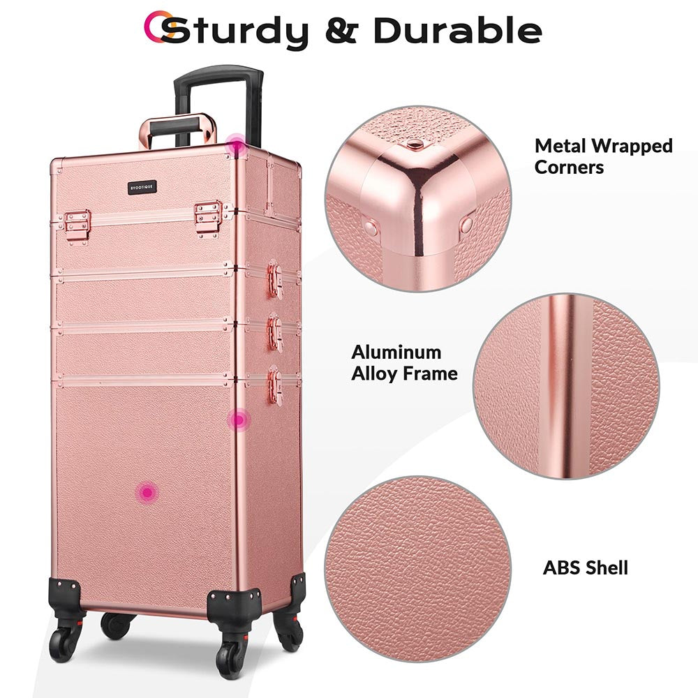Yescom 4in1 Rolling Makeup Case Rose Gold Image