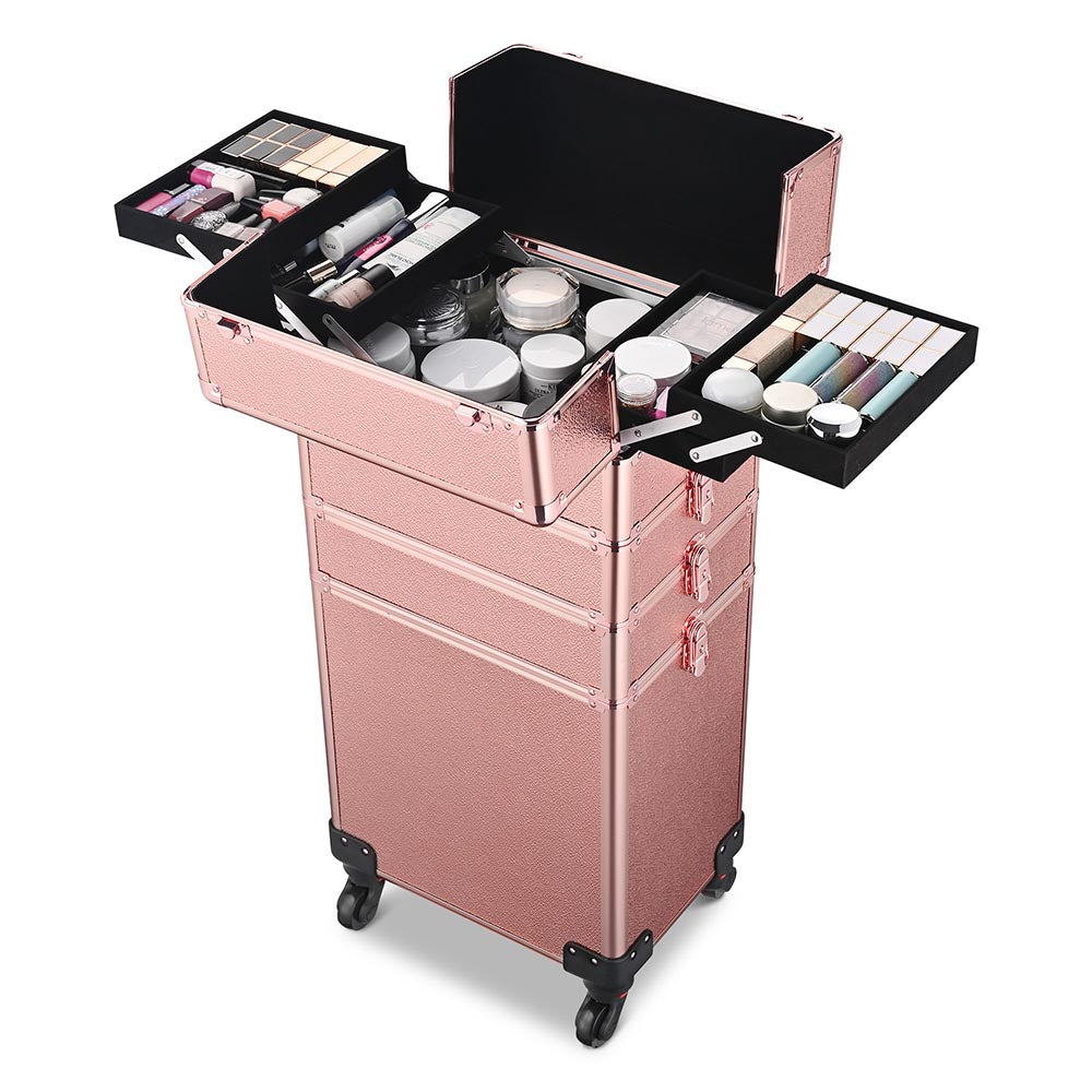 Yescom 4in1 Rolling Makeup Case Rose Gold Image