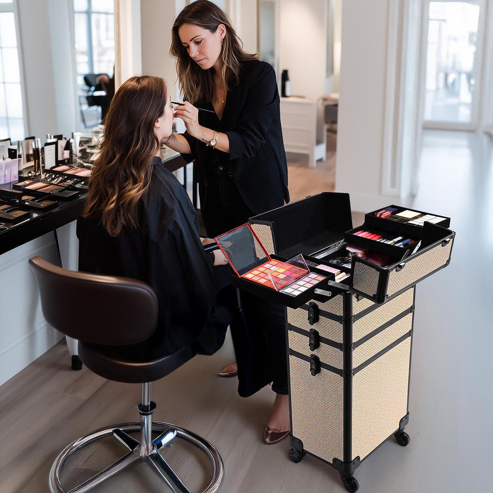 Yescom Rolling Makeup Case Art Deco Artist Travel Case Image