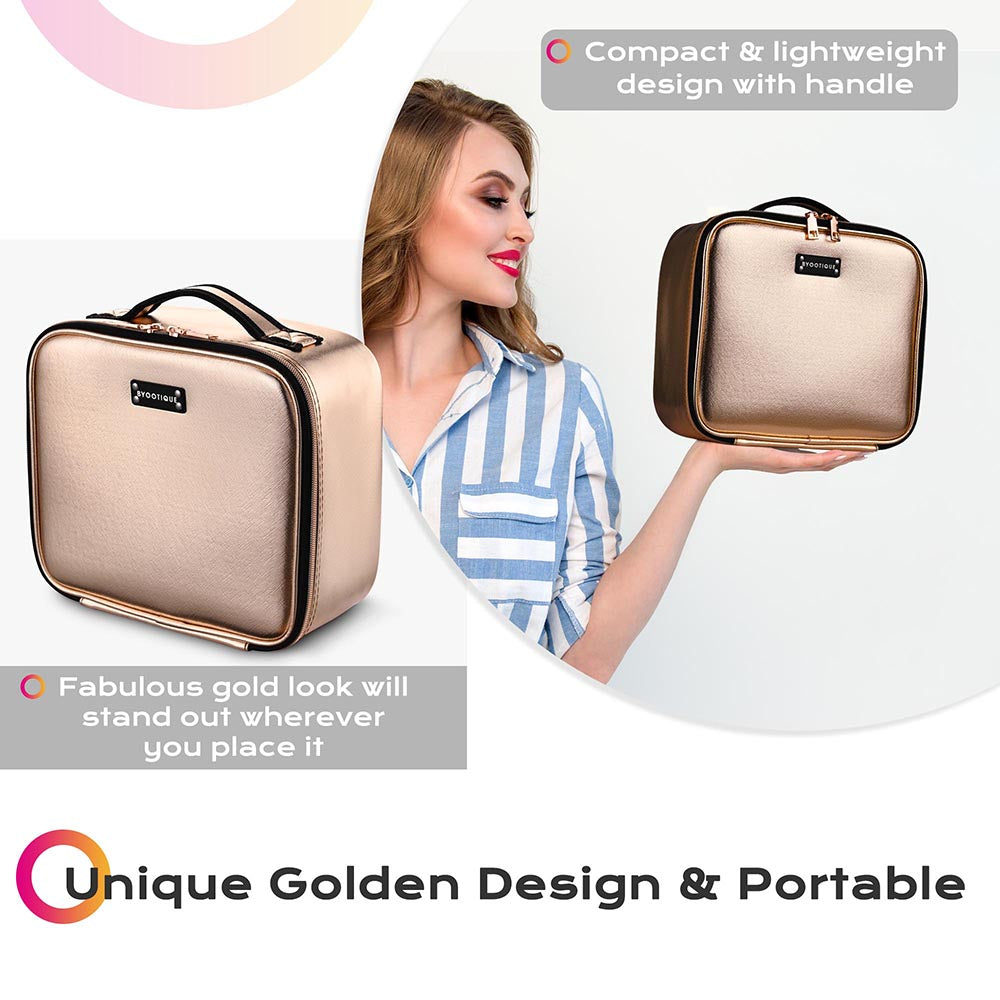 Yescom Gold 14" Cosmetic Makeup Case with Mirror Image