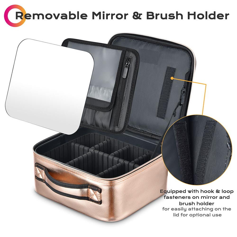 Yescom Gold 14" Cosmetic Makeup Case with Mirror Image