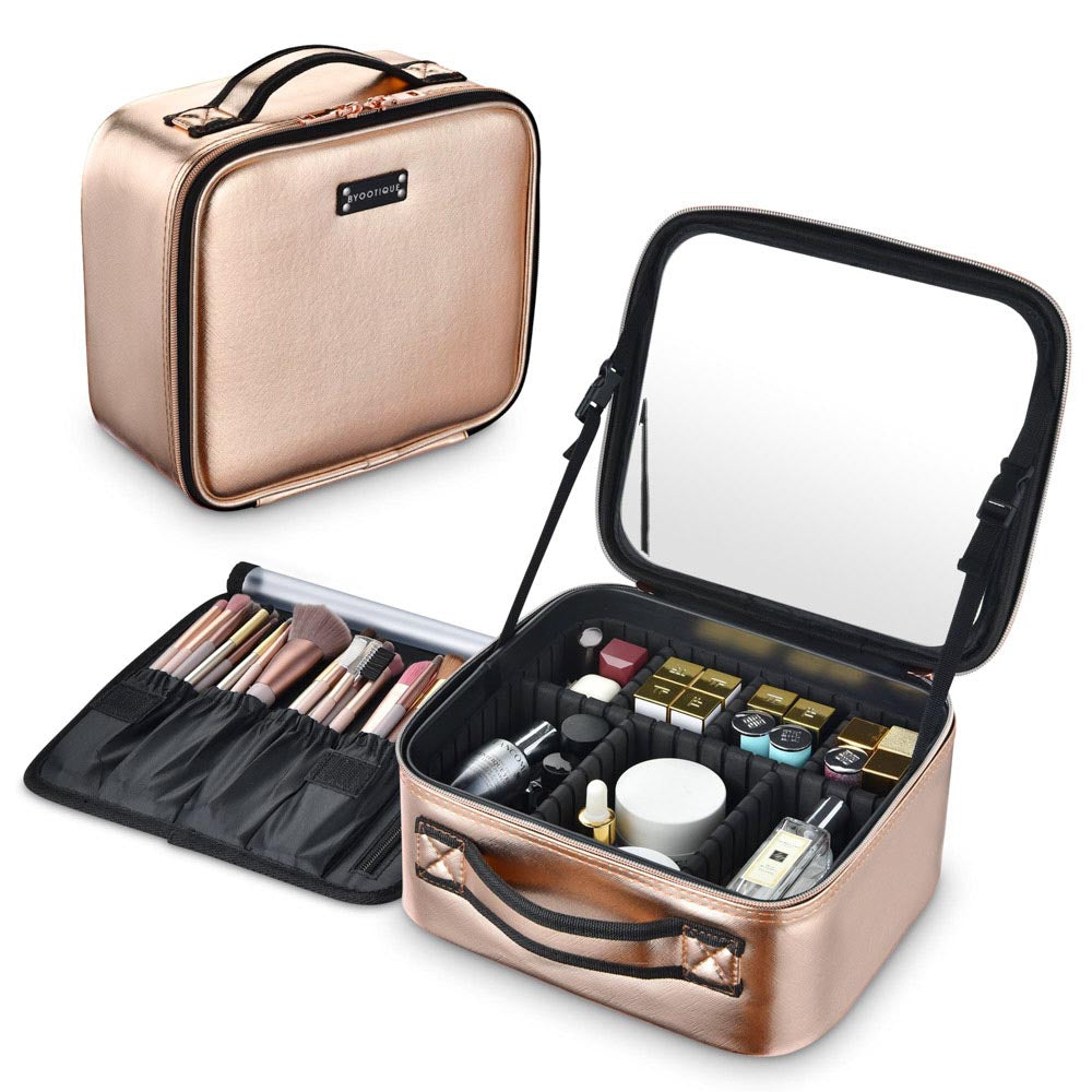 Yescom Gold 10" Cosmetic Makeup Case with Mirror Image
