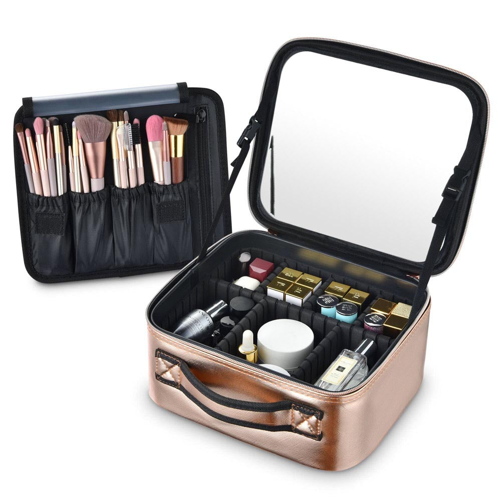 Yescom Gold 10" Cosmetic Makeup Case with Mirror Image