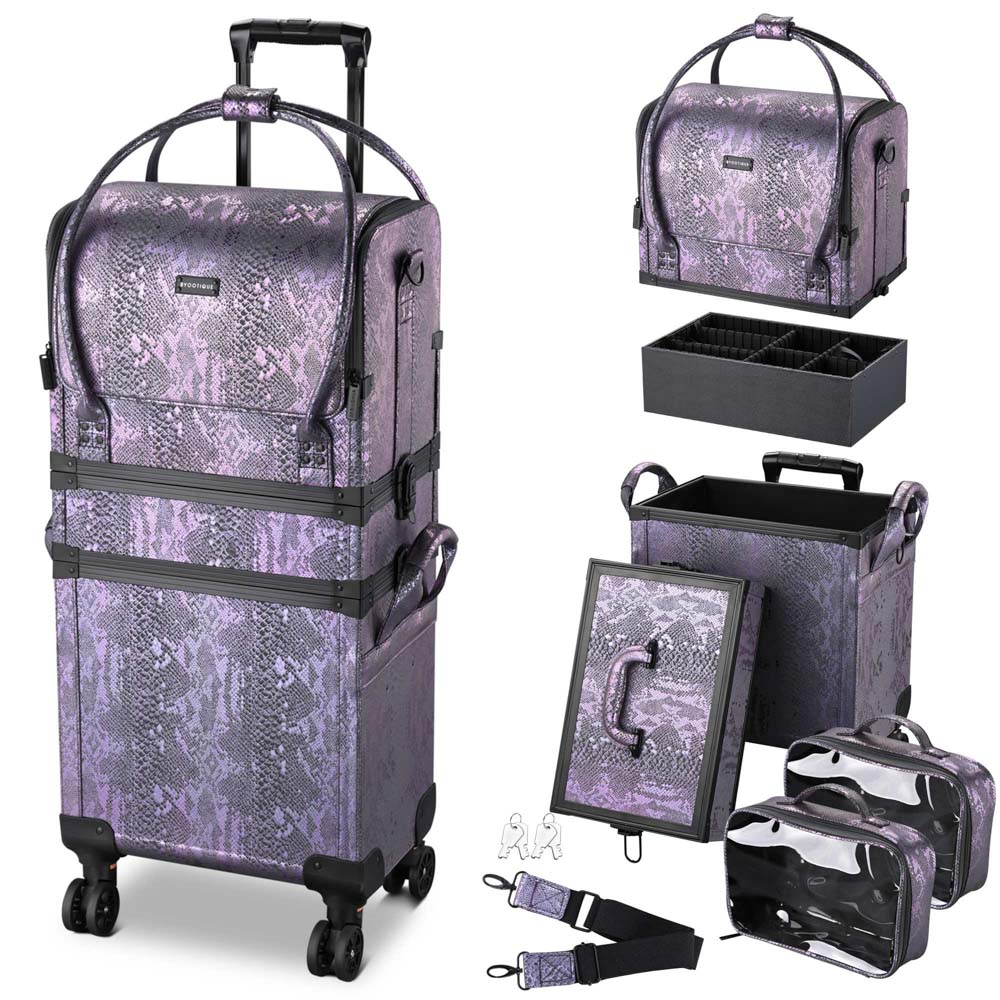 Yescom Rolling Makeup Case Purple Artist Travel Case Image