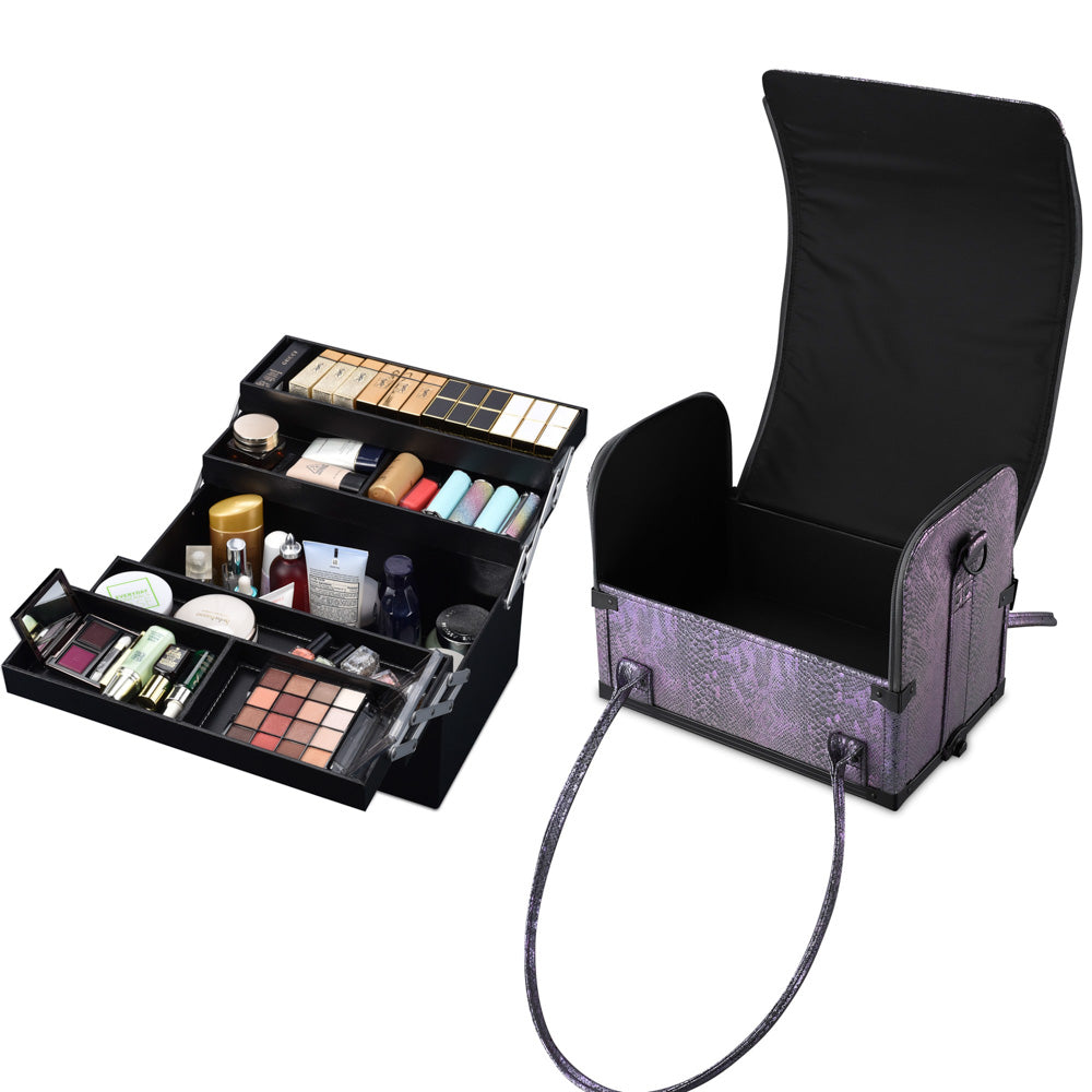 Yescom Rolling Makeup Case Purple Artist Travel Case Image