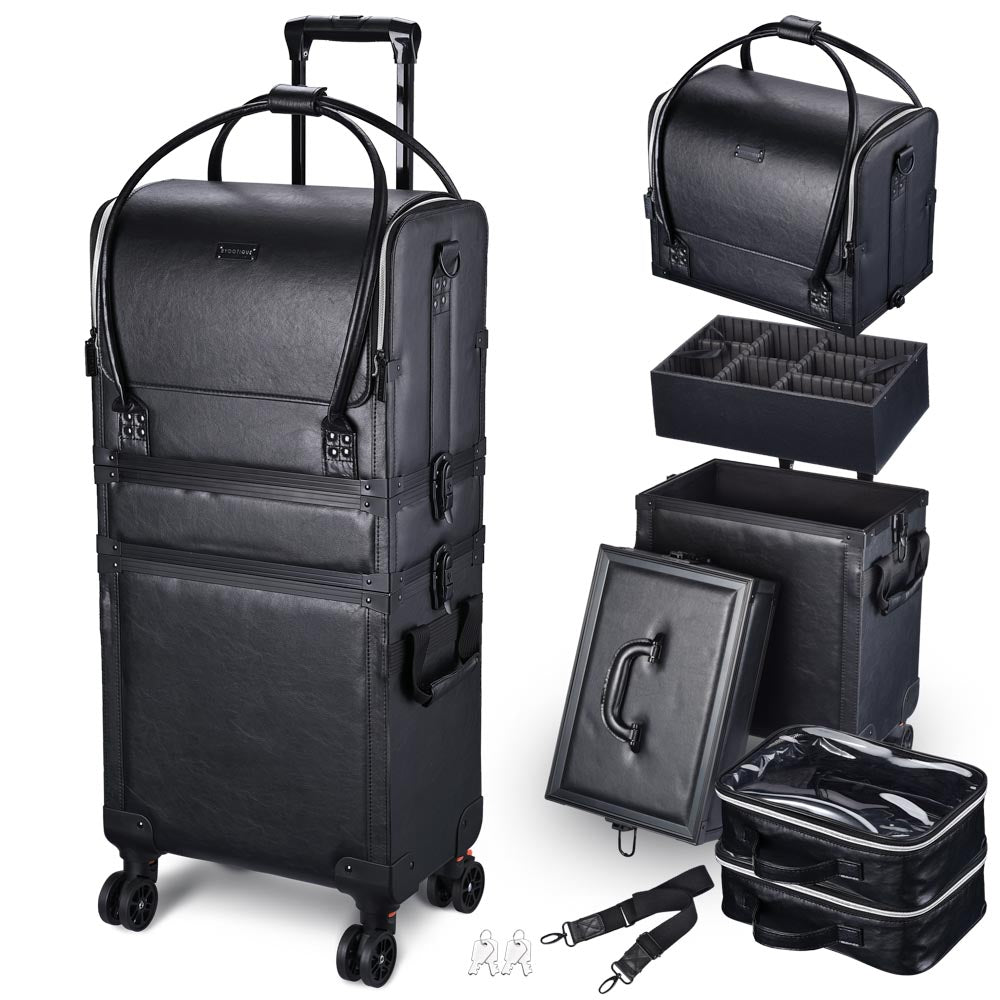 Yescom Makeup Artist Case on Wheels Hairstylist Case, Black Leather Image