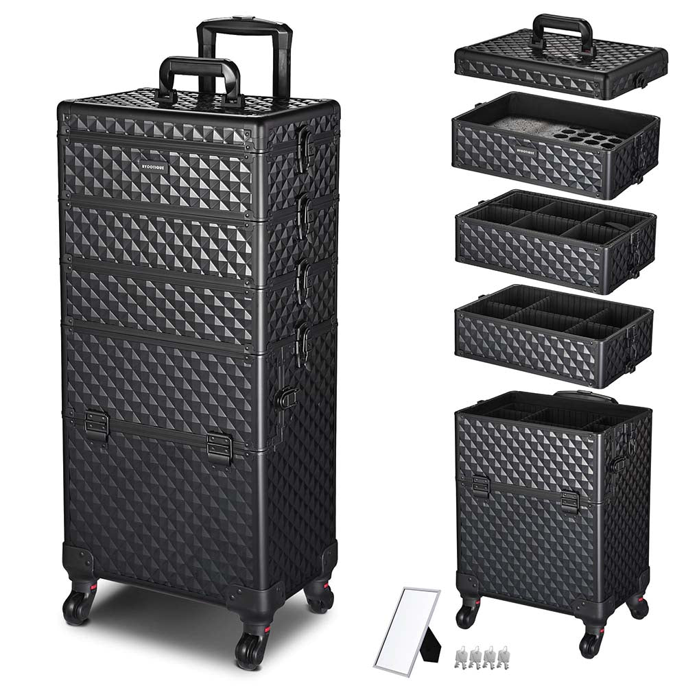 Yescom 4 in 1 Rolling Makeup Case with Lock Nail Polish Slots, Black Image