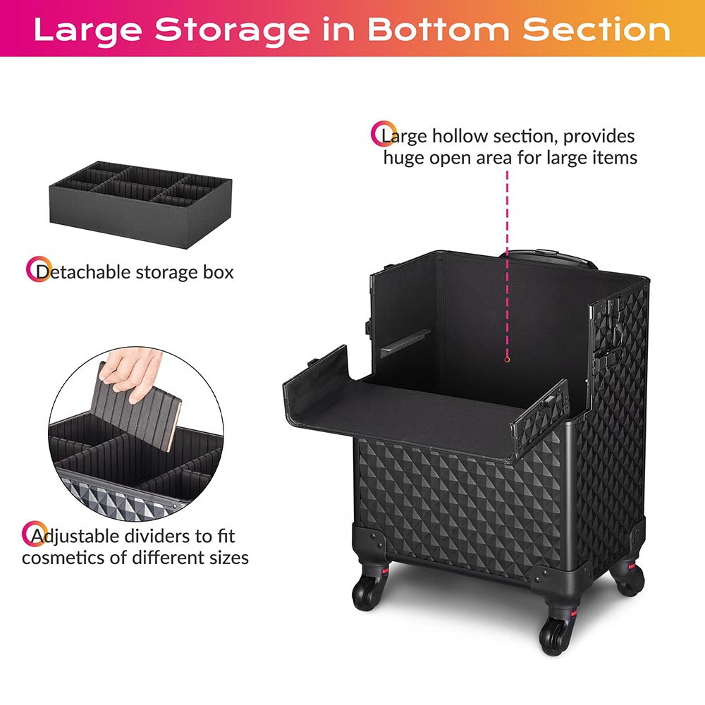 Yescom 4 in 1 Rolling Makeup Case with Lock Nail Polish Slots Image