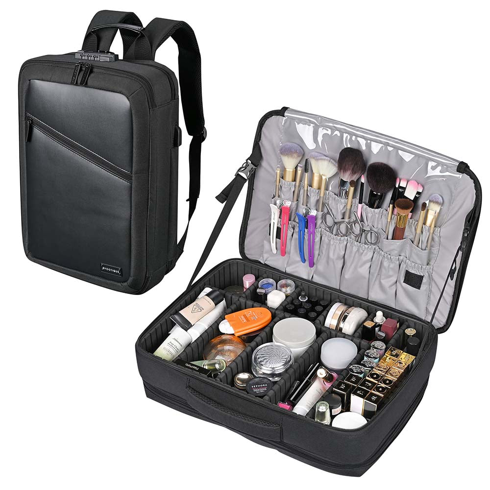 Yescom Pro Artist Makeup Backpack with Dividers TSA Lock Image