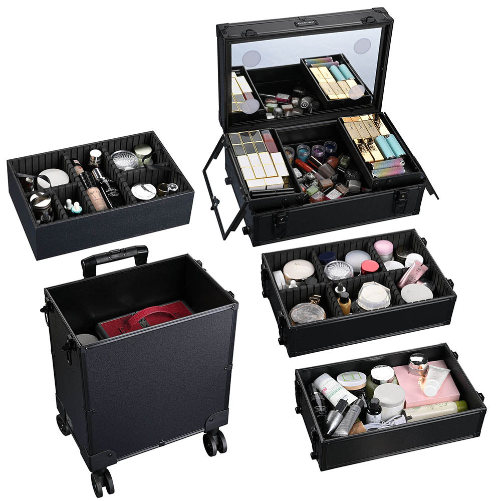 Yescom 4in1 Rolling Artist Makeup Case Touch Light Mirror Image