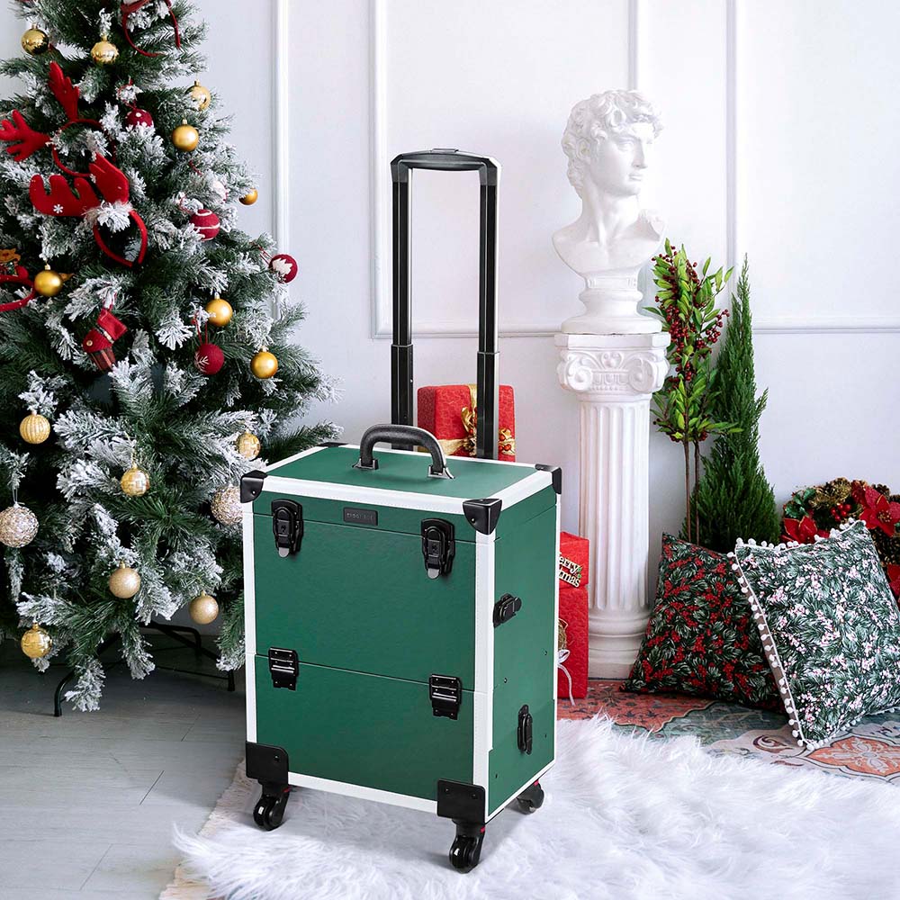 Yescom Emerald Green Makeup Case on Wheels w/ Drawer Image