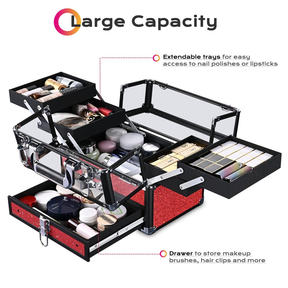 Yescom Sparkle Makeup Train Case 2-Tier Extendable Trays Image