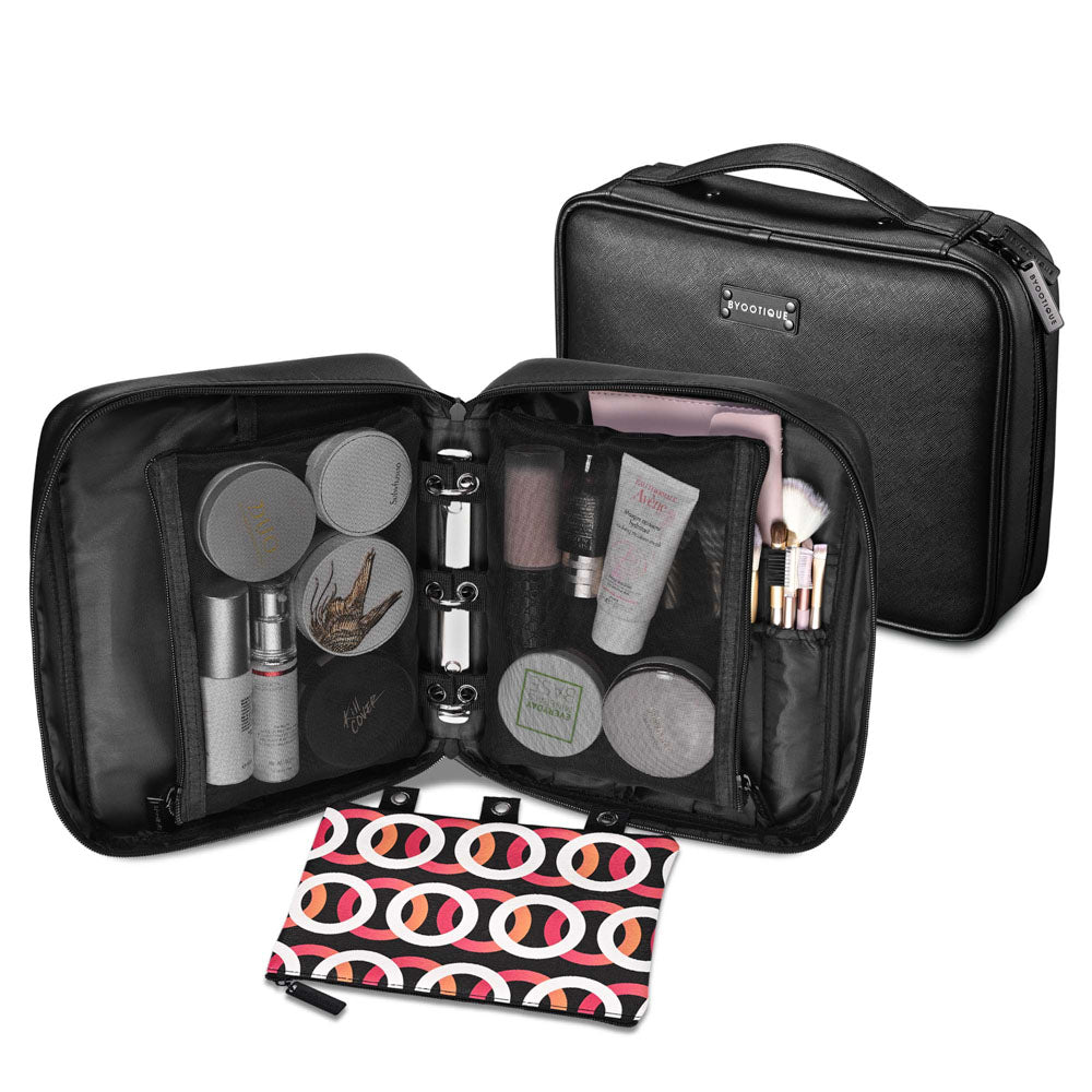 Yescom Binder Makeup Bag with Brush Holders & Pouches, Black Image