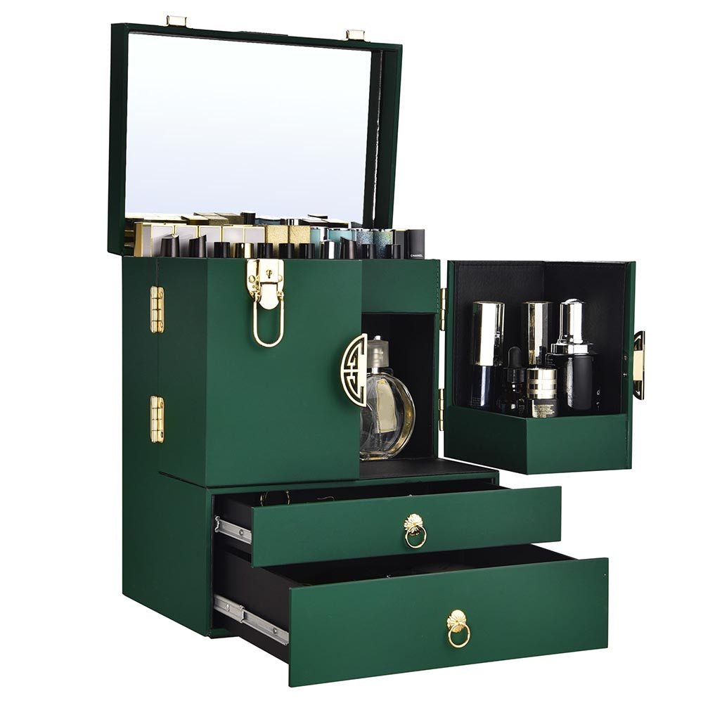 Yescom Makeup Case with Mirror Drawers Forest Green Image